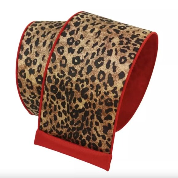 Jungle Leopard Edge Christmas 2.5" Farrisilk Ribbon Tree Trim, Wreath Accent - Picture 5 of 5